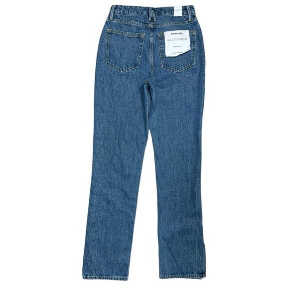 Good American Good Boy Straight Leg Trendy Side Slit Denim Jeans - Picture 8 of 12